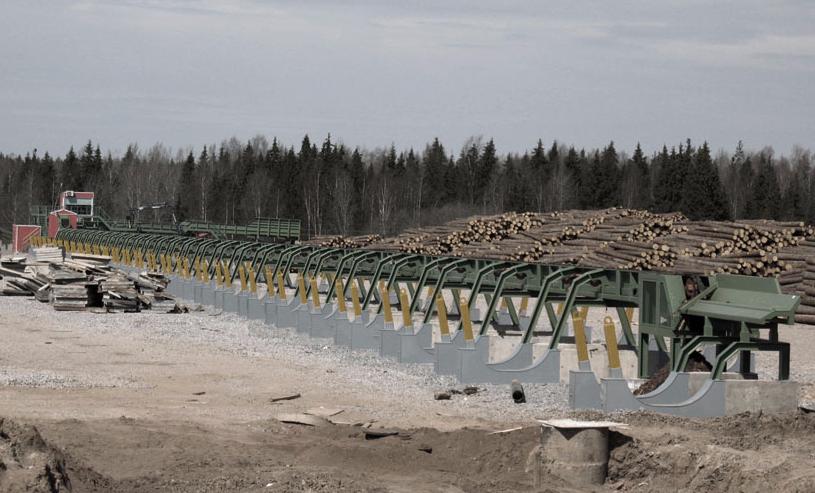 Log sorting line complete installation, incl. infeed system and waste handling conveyors (Setnovo)